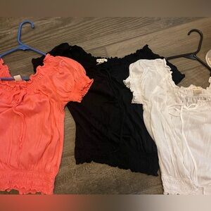 Black, White, and Coral Smocked Tops